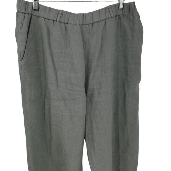 Poetry Gray 100% Linen Pull On Elastic Waist Wide Leg Pants Size 14 Lagenlook - Picture 3 of 9